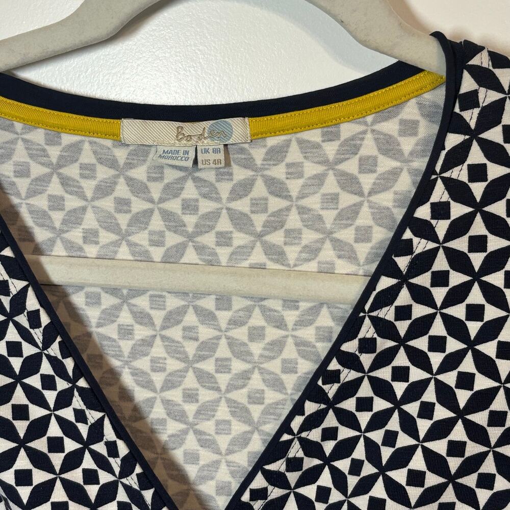 Boden Jenny Faux Wrap Dress Sz 4 / XS Navy White Geo Print V Neck Slim Fit - Picture 4 of 11